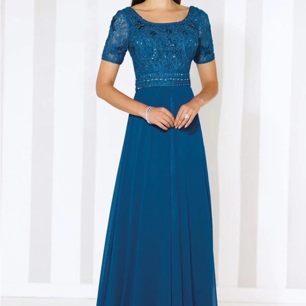 Cameron Blake teal MOB gown